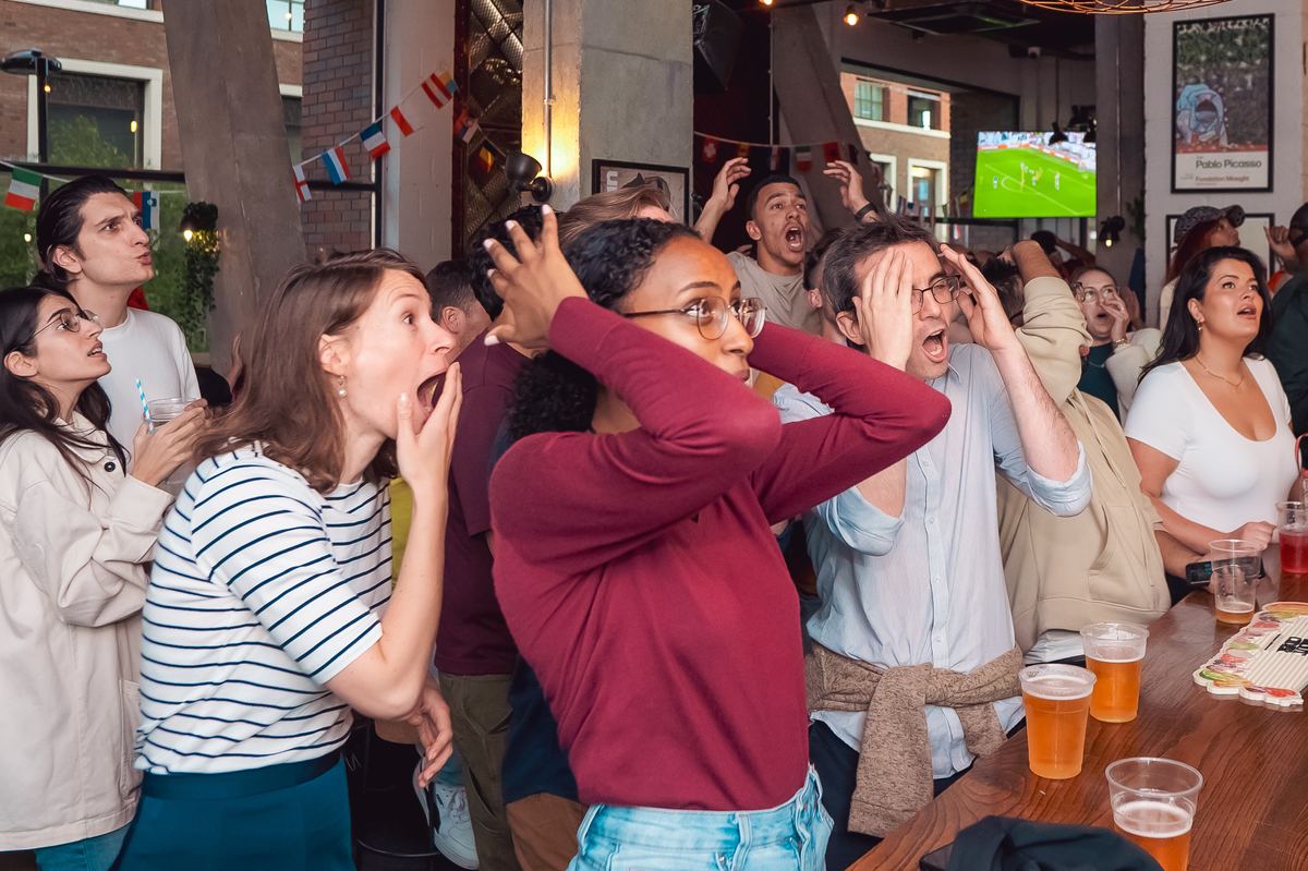 Fans watching the football at Leadbelly's Bar & Kitchen, Canada Water, London